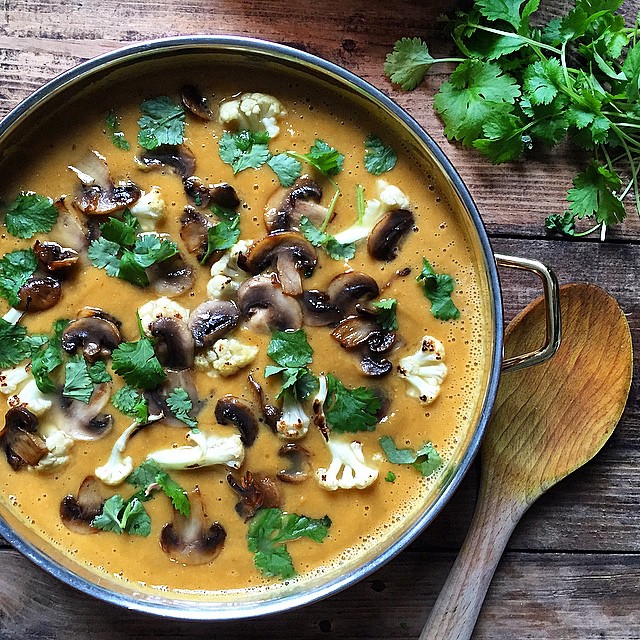 Curried Cauliflower, Sweet Potato, Red Lentil Soup With Mushrooms ...