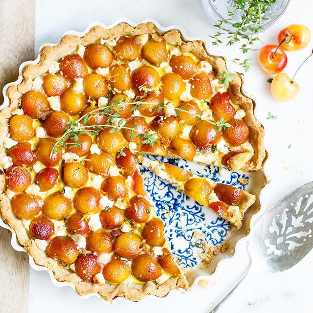 Rainier Cherry, Goat Cheese, & Italian Sausage Tart With Thyme & Lemon