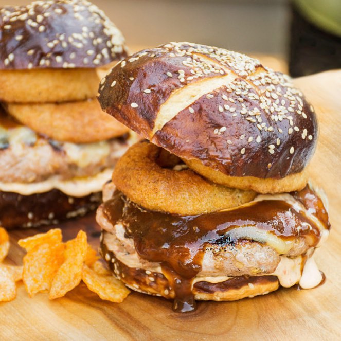 Bbq Turkey Burgers With Chipotle Mayo On Pretzel Buns By Portandfin
