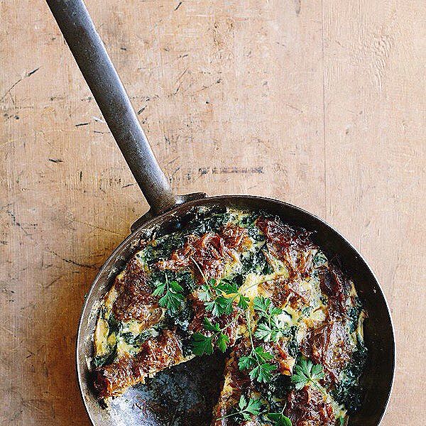 Frittata With Kale And Caramelized Onion In Red Wine Vinegar Recipe