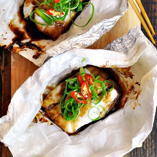 Asian Style Fish Packets With Ginger And Spring Onion Recipe The Feedfeed