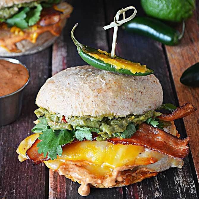 Tequila Lime Chicken Sandwiches With Guacamole, Chipotle Mayo, Bacon