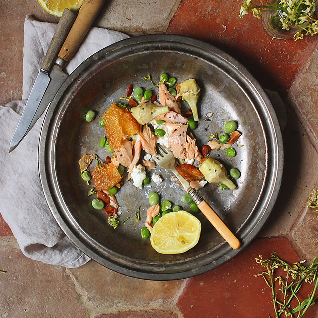 Baked Golden Trout With Baby Artichokes And Mustard Flowers Recipe