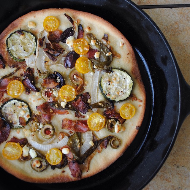 Traeger Grill Flatbread Pizza With Bacon Olives Jalapenos And Goat Cheese Recipe The Feedfeed