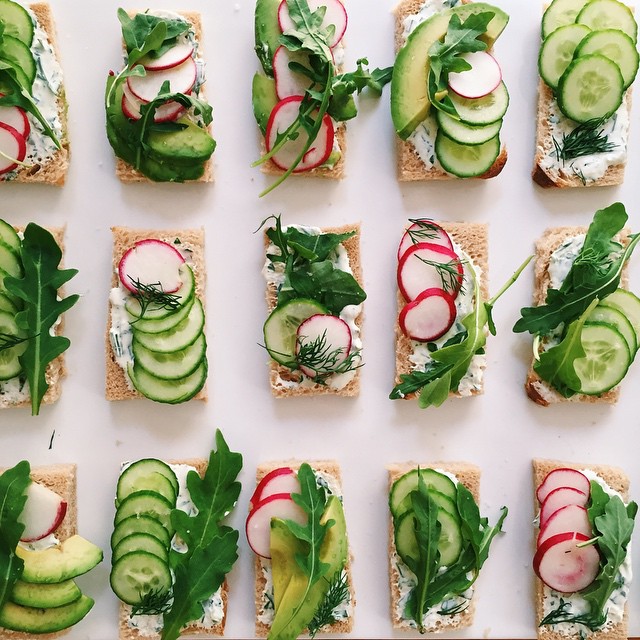 Tea Sandwiches With Herbed Lemon Creme Fraiche, Avocado, Radish