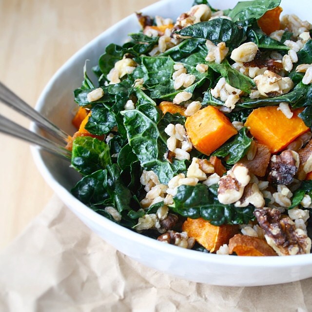 Kale, Farro & Sweet Potato Salad With Walnuts by thefeedfeed Quick & Easy Recipe The Feedfeed
