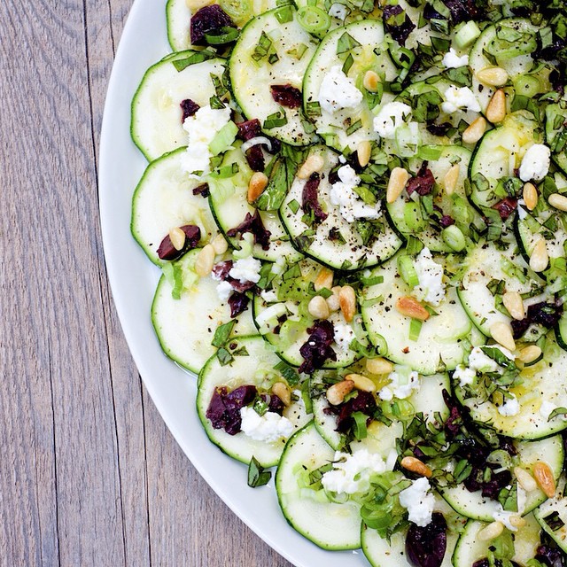 Zucchini & Pine Nut Carpaccio With Kalamata Olivee, Basil & Feta Recipe ...