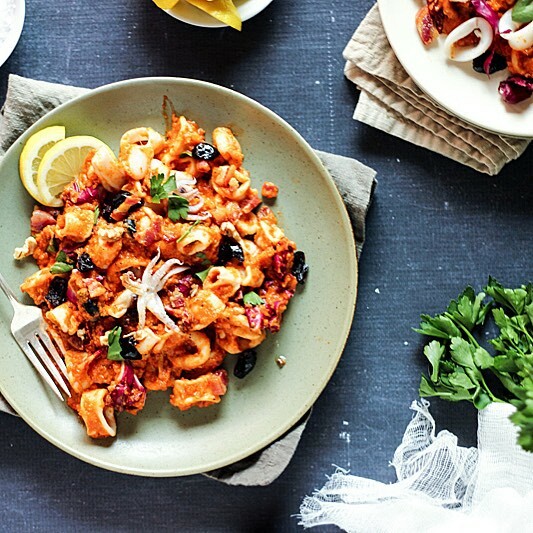 Sauteed Calamari With Smoky Spanish Romesco Sauce Parsley Toasted Almonds Walnuts By Kristy Gardner Quick Easy Recipe The Feedfeed