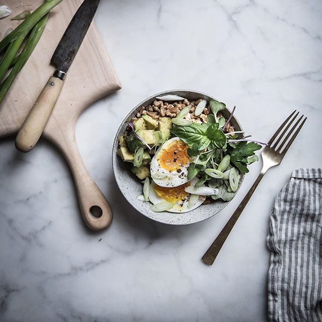 Farro, Tofu, & Avocado Breakfast Bowl With Miso Sumac Vinaigrette by