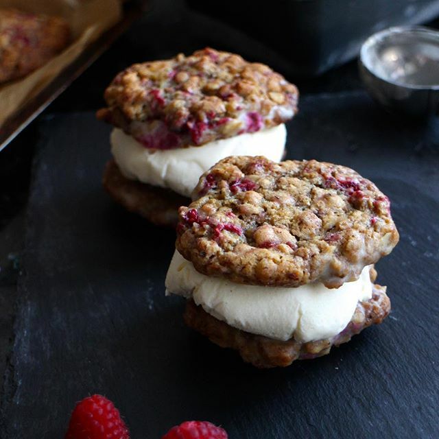 Oatmeal Raspberry Cookie Sandwiches With Whiskey Ice Cream By Acornsandcustard Quick Easy Recipe The Feedfeed