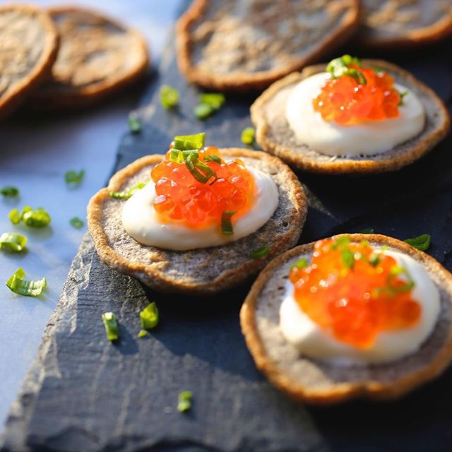 Salmon Roe & Creme Fraiche Buckwheat Blinis by nerdswithknives Quick