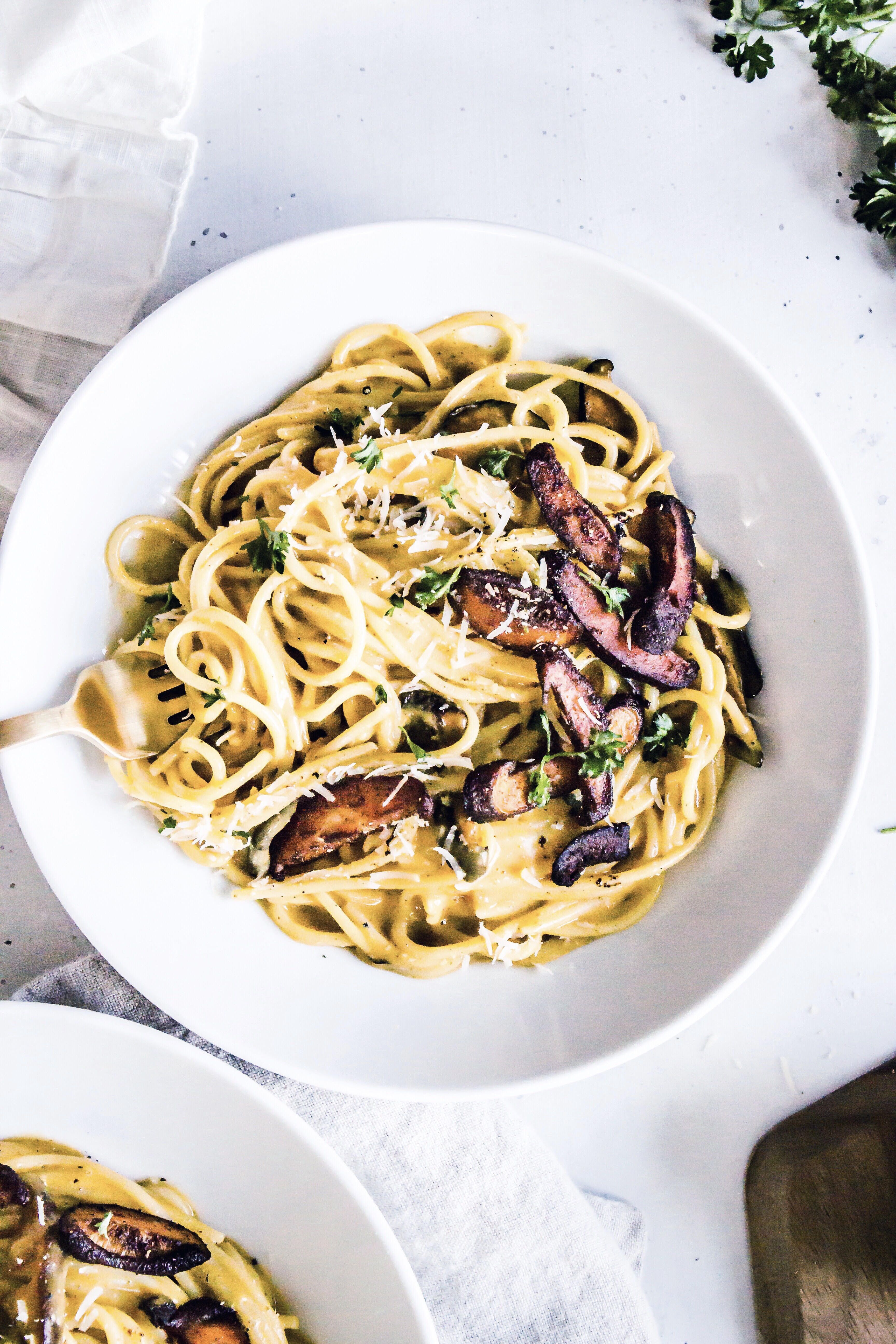 Pumpkin Carbonara With Shiitake Bacon Recipe By Gina Fontana The Feedfeed