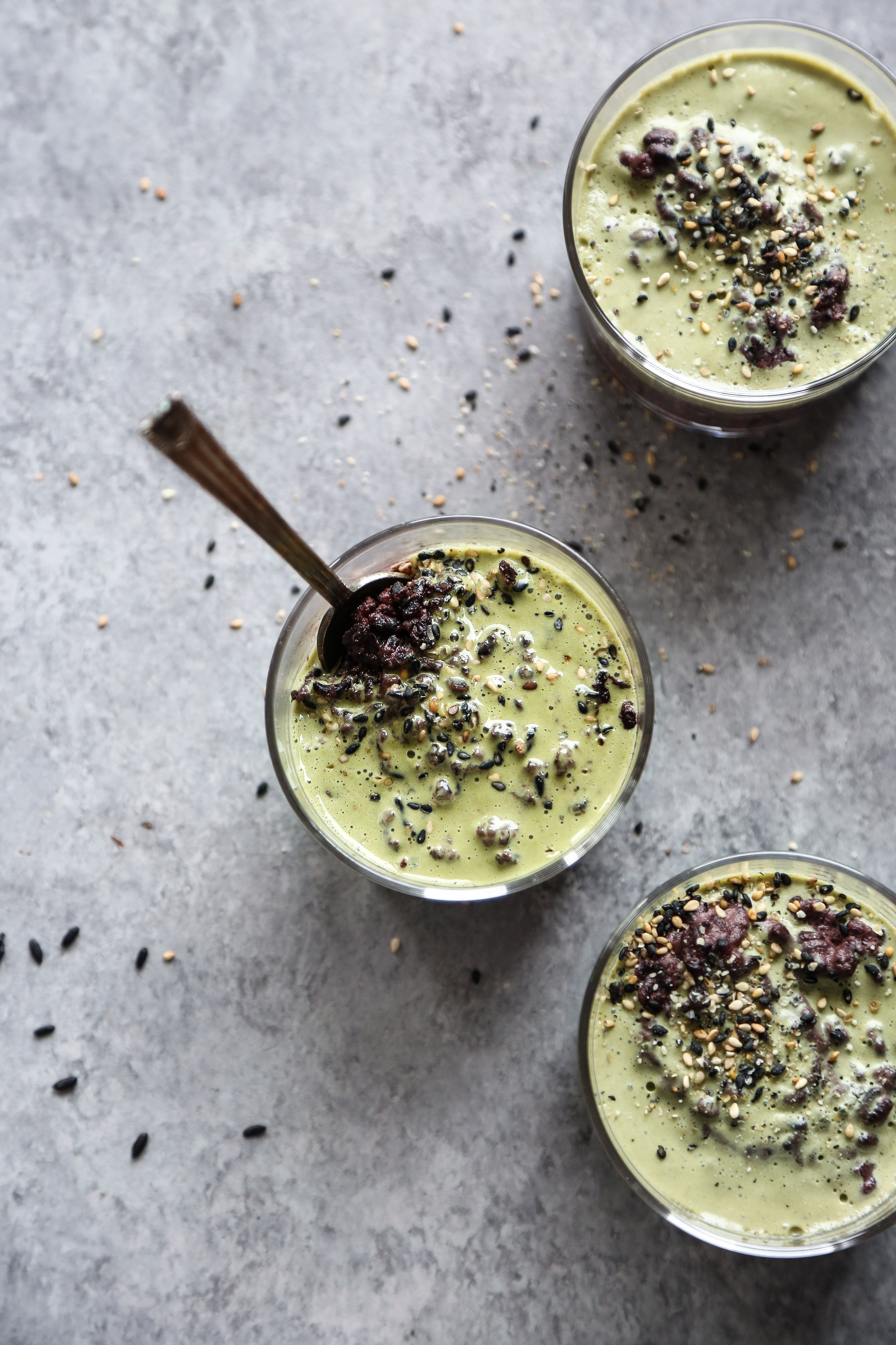 Black Sesame Coconut Rice Pudding with Matcha Cream Recipe | The Feedfeed
