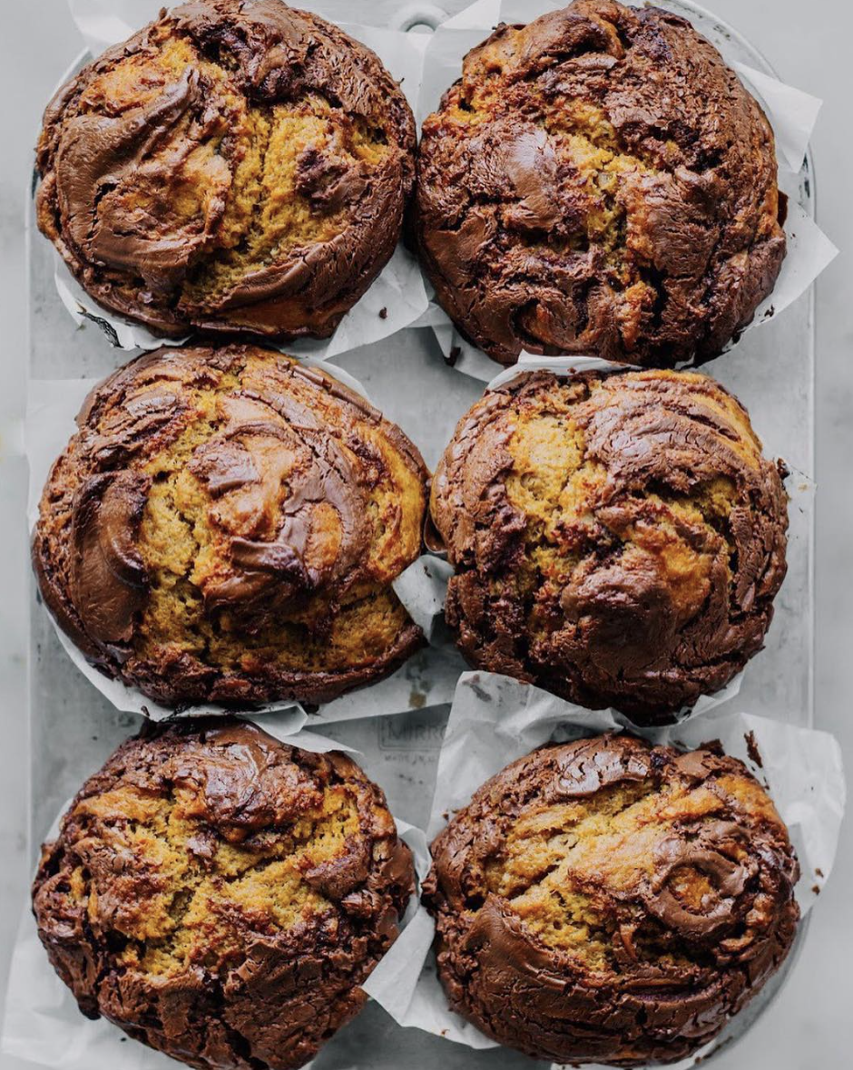 Chocolate Hazelnut Pumpkin Swirl Muffins Recipe By The Sweet Simple Kitchen The Feedfeed