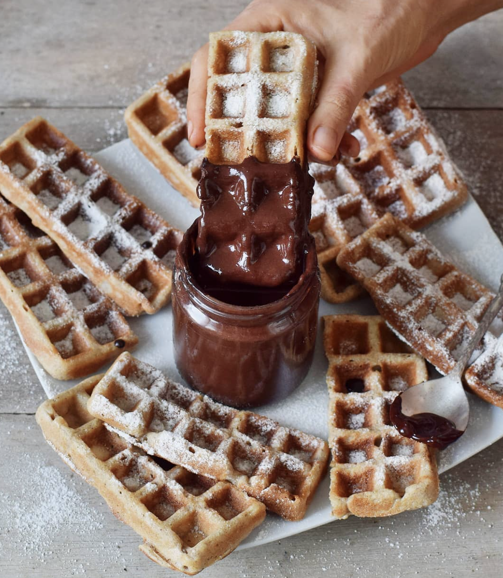 Waffles With Chocolate Sauce By Elavegan Quick Easy Recipe The Feedfeed