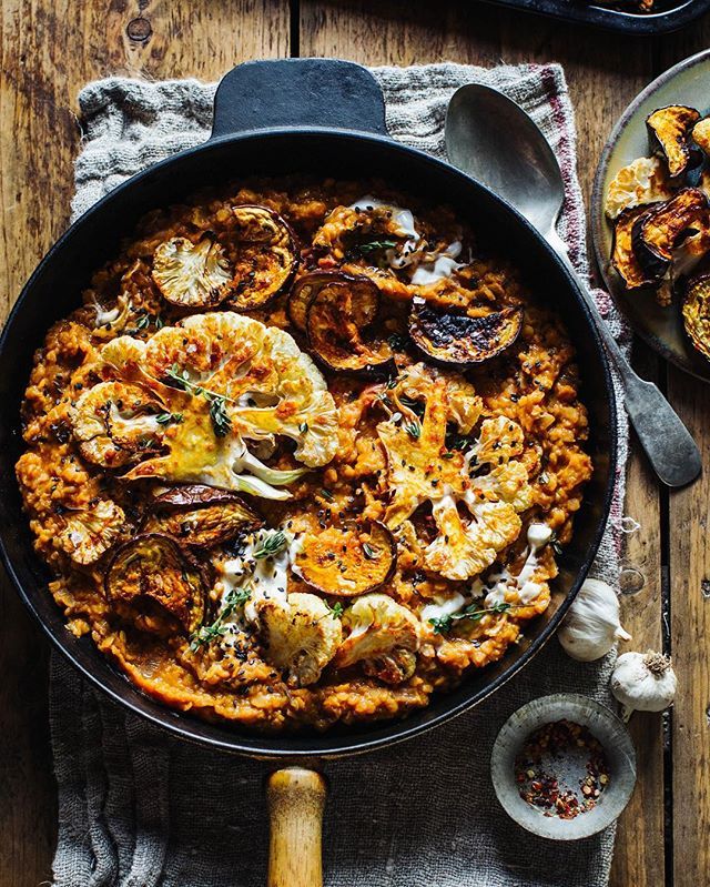 Smoky Lentils with Harissa Roasted Cauliflower & Eggplant Recipe | The ...