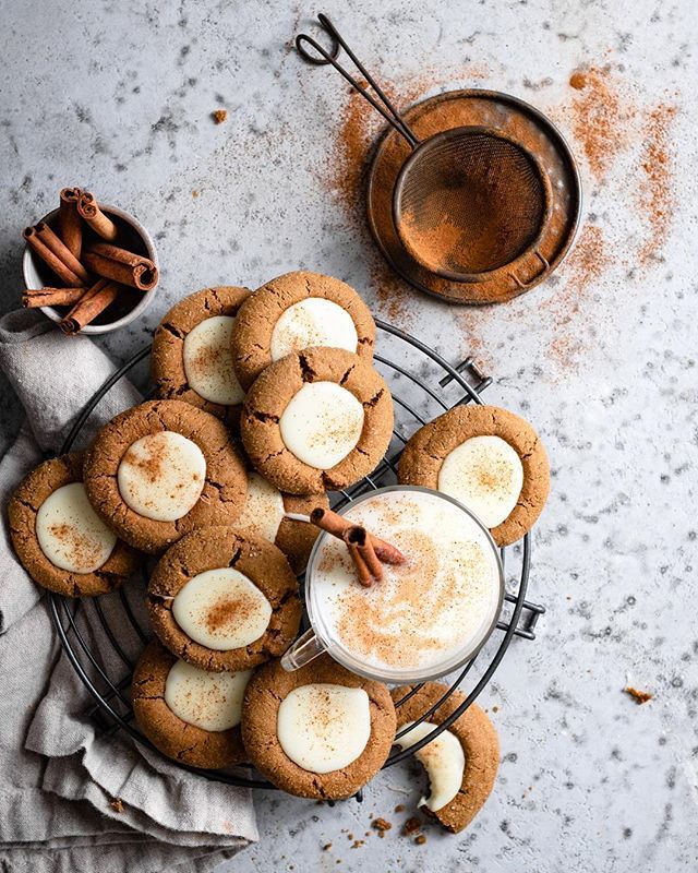 Soft Molasses Maple Gingerbread Filled Thumbprints with Eggnog White