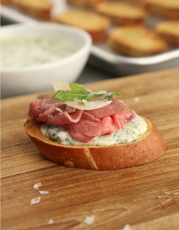 Roast Beef Crostini with CaperHerb Mayonnaise Video Recipe The Feedfeed