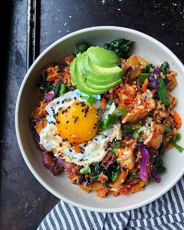 Kimchi Fried Rice with Fried Egg and Avocado Recipe | The Feedfeed