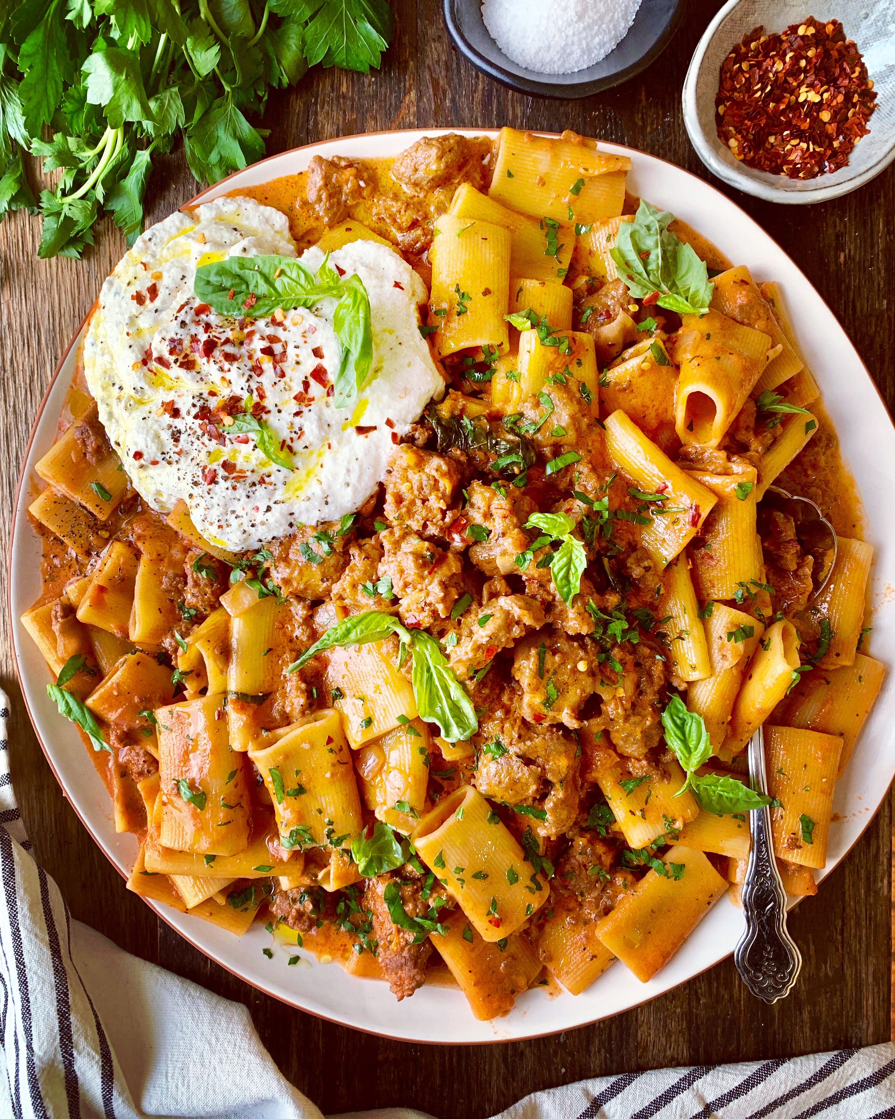 Pasta With Sausage In Tomato Cream Sauce Recipe By Diane Morrisey The Feedfeed