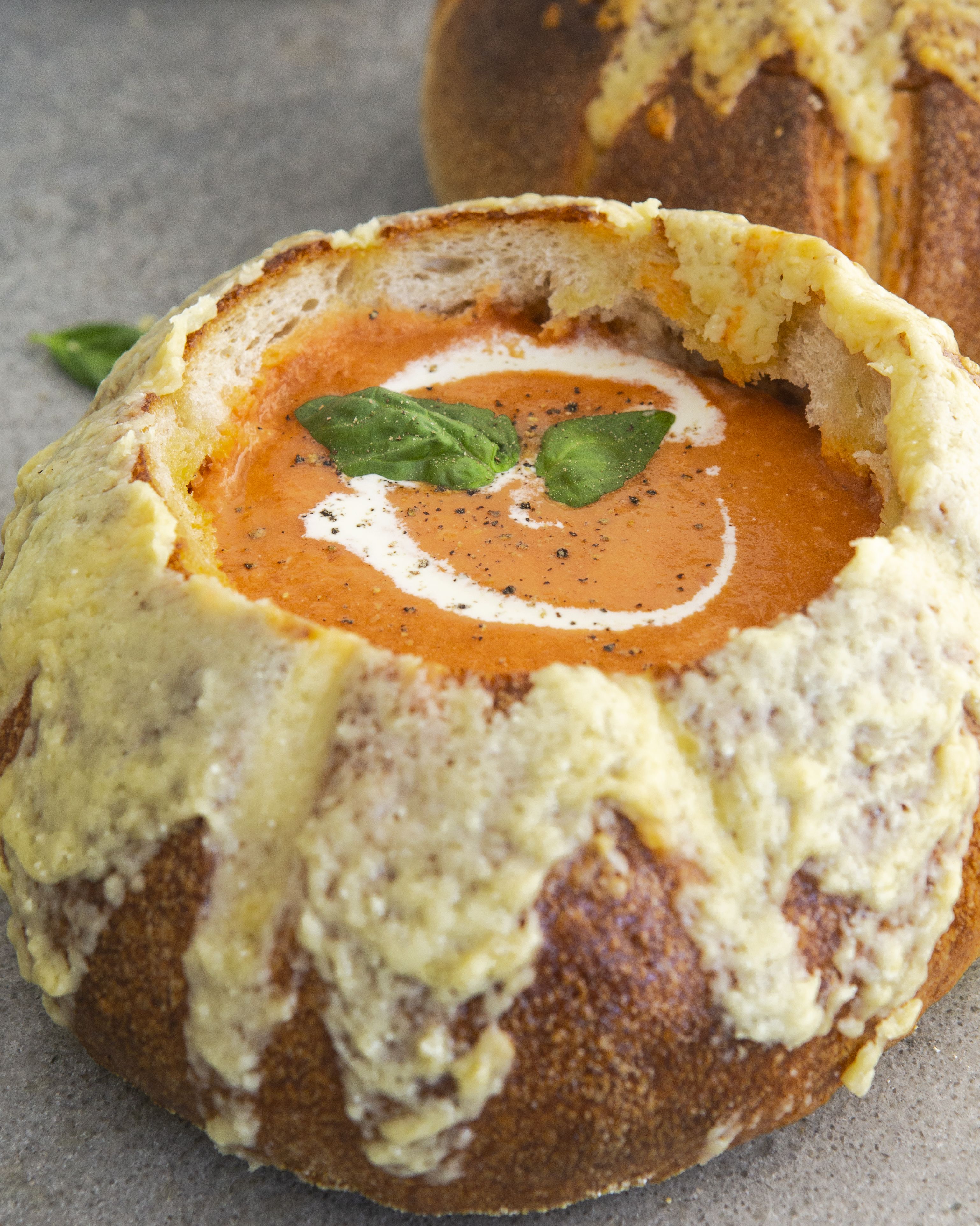 Tomato Soup In A Cheesy Bread Bowl by thefeedfeed | Quick & Easy Recipe