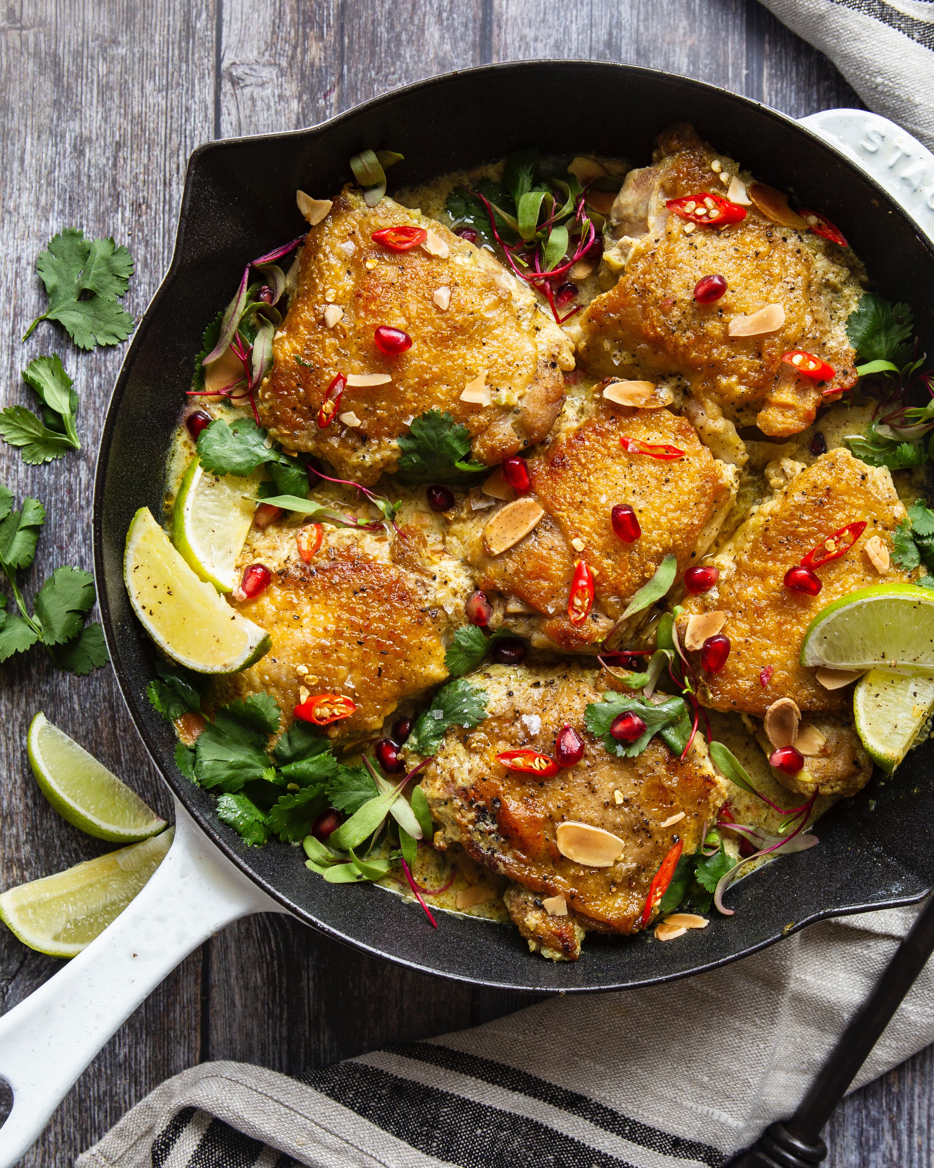 Crispy Chicken Thighs with Almond Milk Curry recipe by