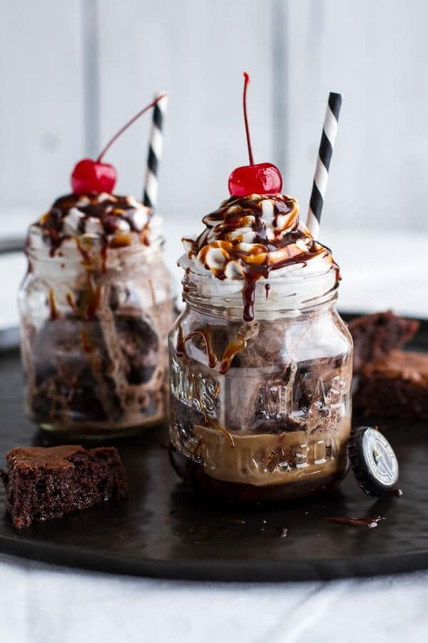 Chocolate Stout Brownie Sundae Floats With Irish Caramel And Hot Fudge By Halfbakedharvest Quick Easy Recipe The Feedfeed