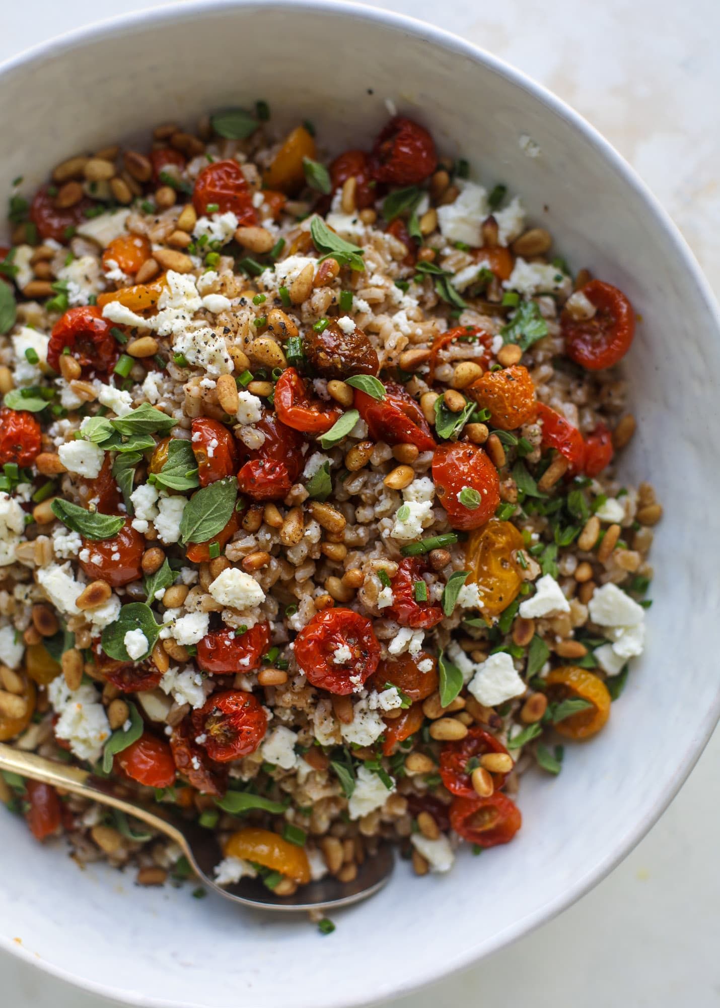 Slow Roasted Tomato Farro Salad Recipe The Feedfeed