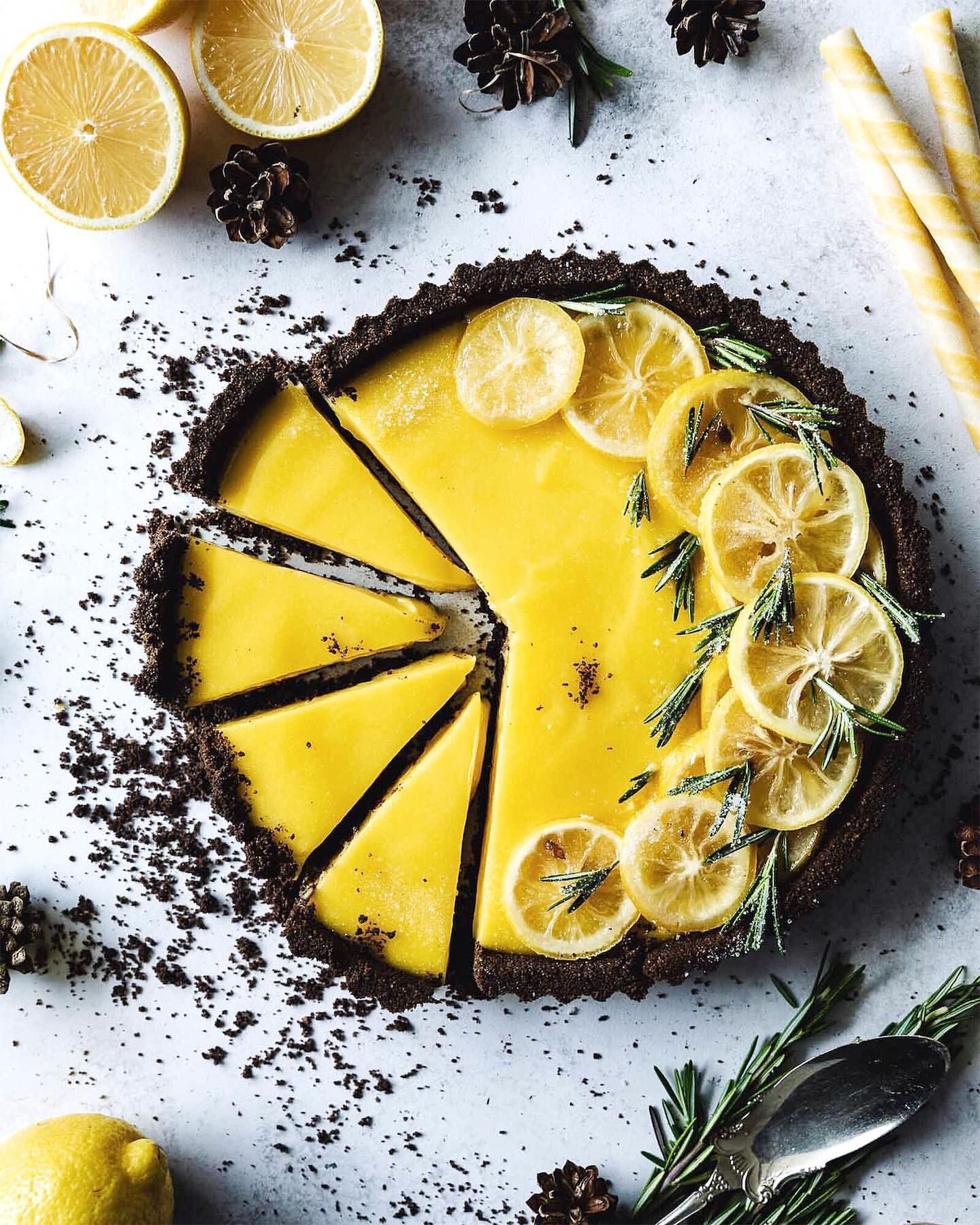 Lemon Curd Tart With Chocolate Rosemary Crust Recipe By Dev Amadeo The Feedfeed