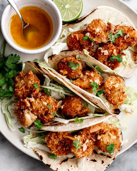 Coconut Shrimp Tacos With Habanero Lime Butter Recipe By Kylie Mazon The Feedfeed