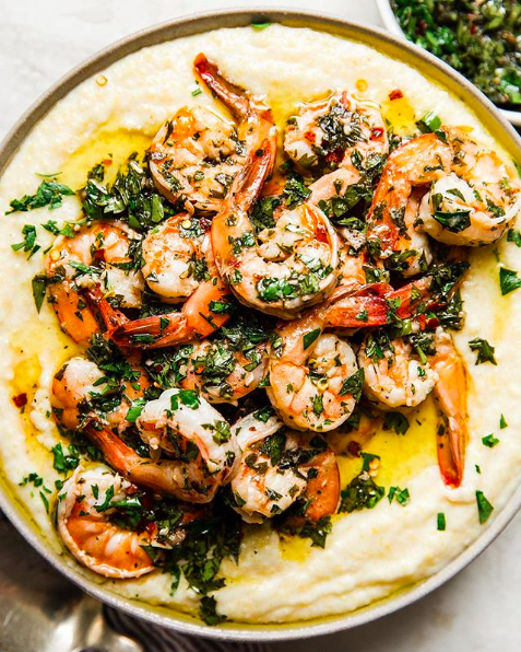 Shrimp with Chimichurri and Parmesan Polenta Recipe | The Feedfeed