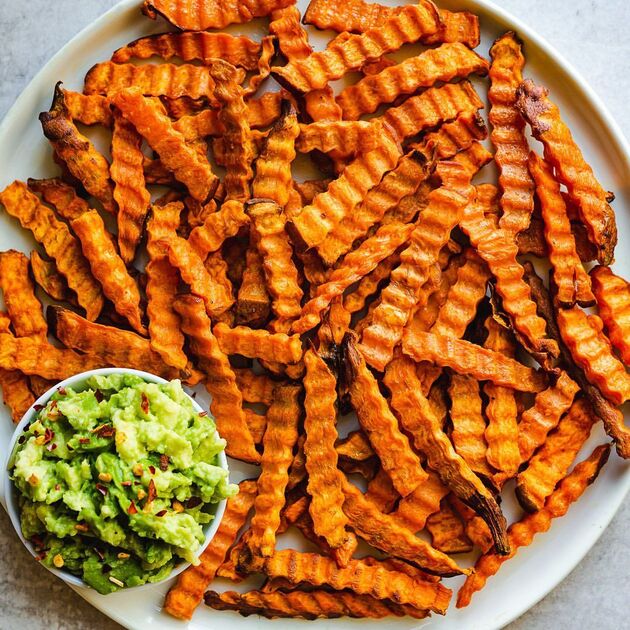 Mediterranean Air Fried Japanese Sweet Potato Fries with Yogurt