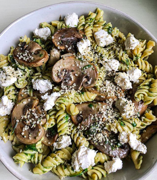 Chickpea Pasta with Mushrooms and Spinach Sauce Recipe The Feedfeed