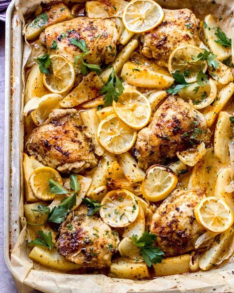 Roasted Lemon Herb Chicken And Potatoes Recipe The Feedfeed 