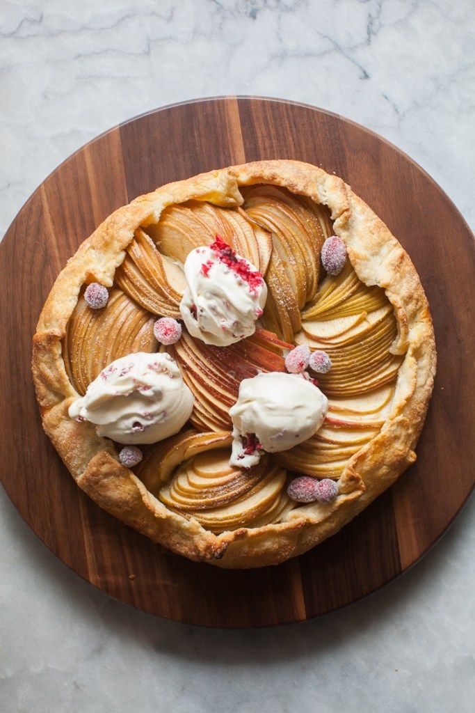 apple almond galette with cranberry ice cream