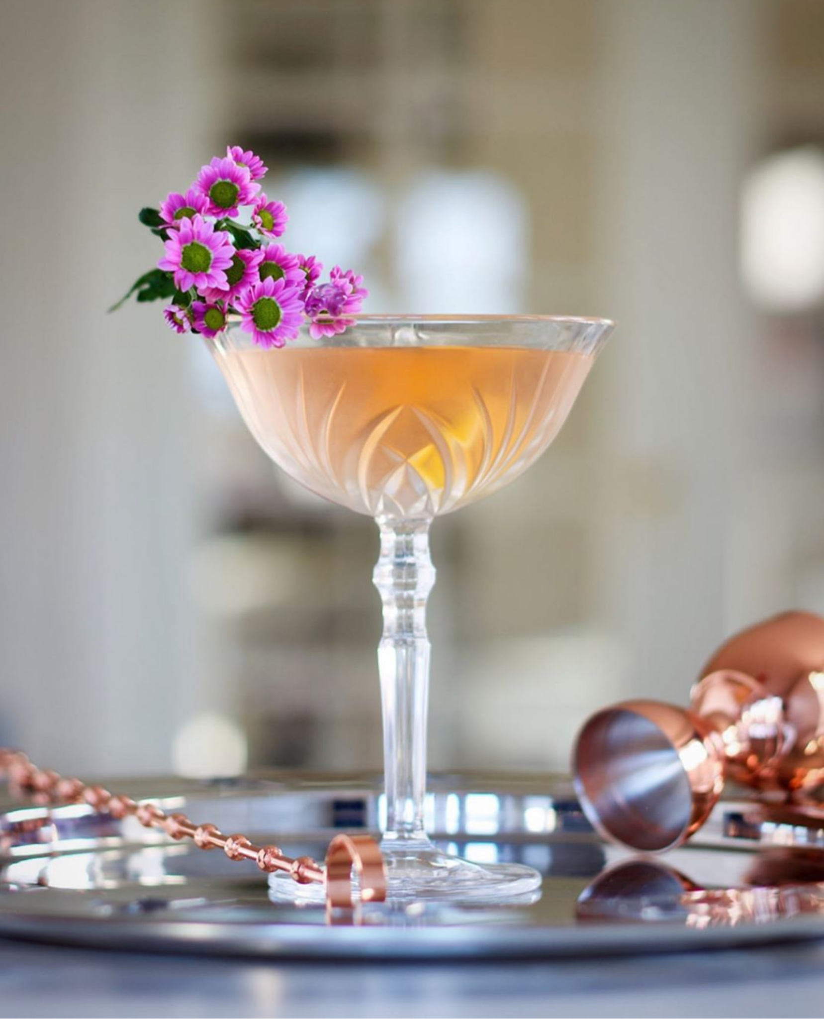 Downtown Bond Cocktail with Gin, Vermouth and Ginger and Hibiscus Syrup