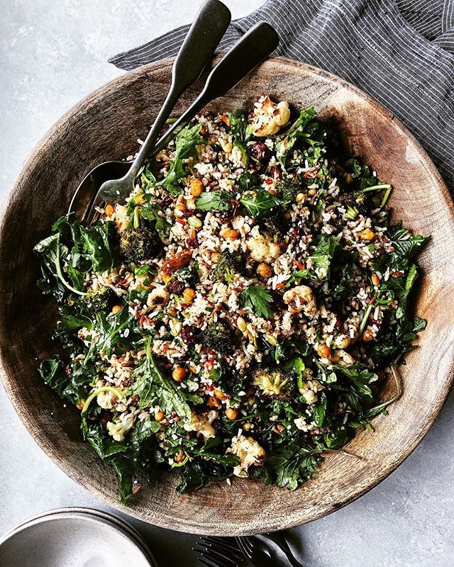 Chickpea Roasted Broccoli Kale Salad Recipe | The Feedfeed