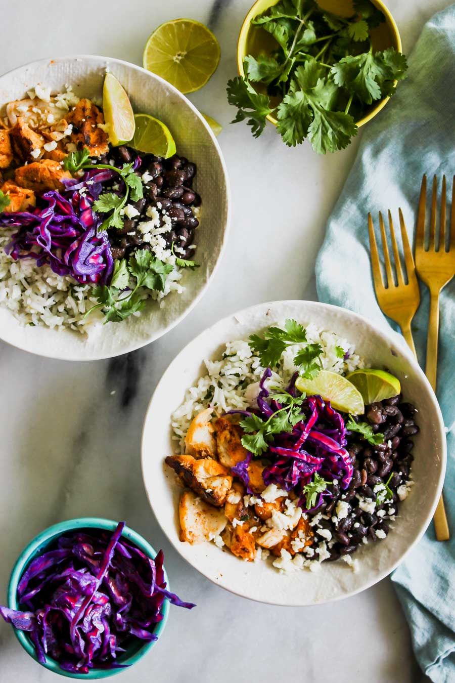 Fish Taco Bowl with Black Beans, Pickled Cabbage and Cilantro Lime Rice ...