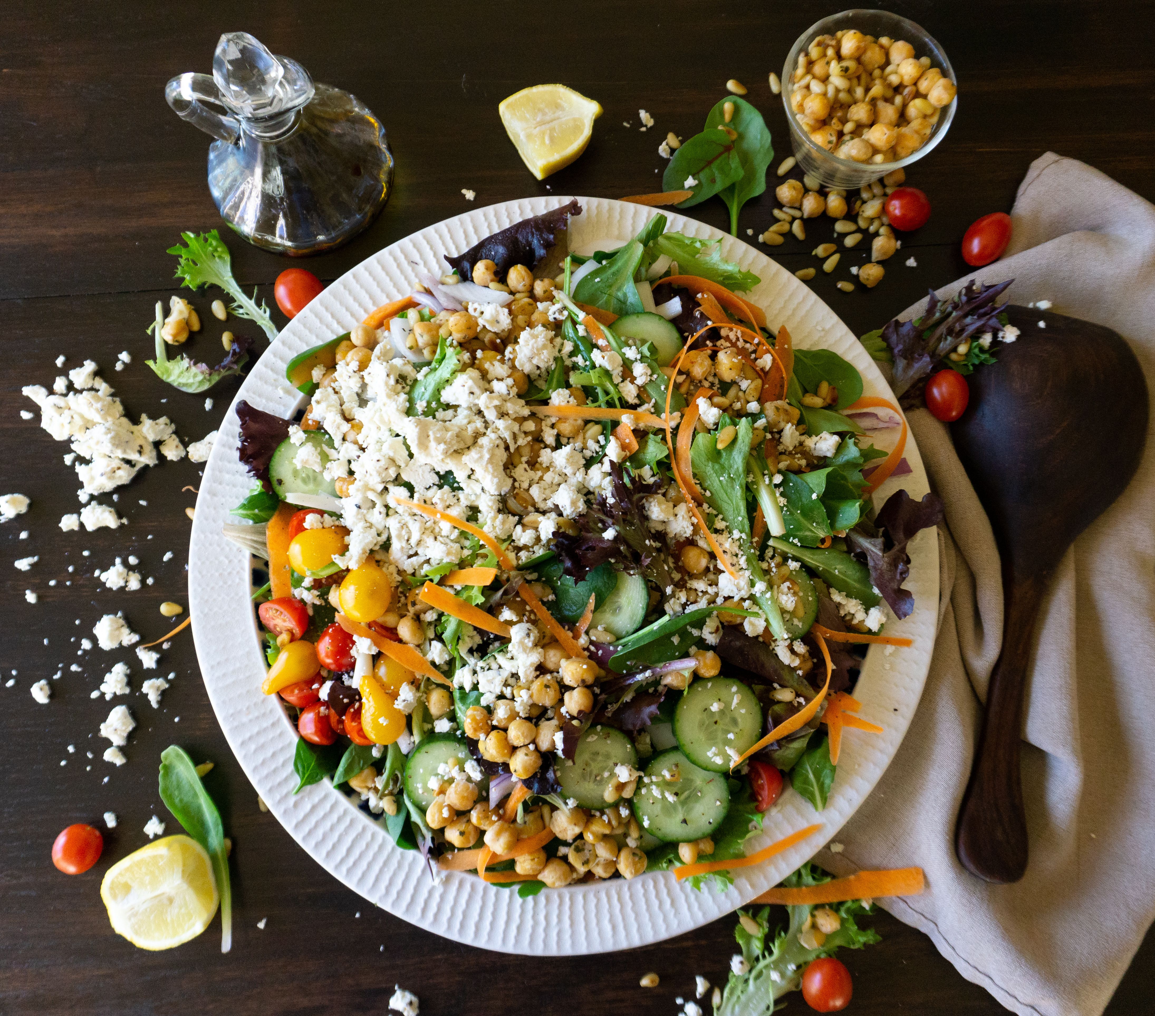 Modern Greek Salad with Crispy Chickpeas and Toasted Pine Nuts Recipe ...