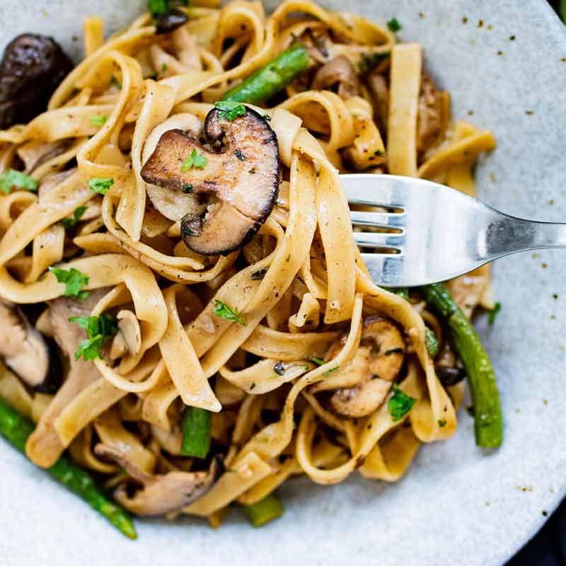 Mushrooms Asparagus Garlicky Tagliatelle Recipe The Feedfeed