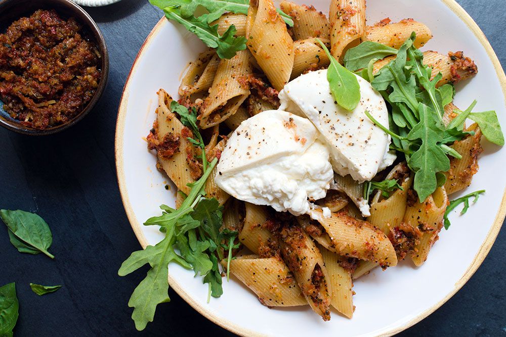 Burrata And Sun Dried Tomato Pesto Pasta Recipe The Feedfeed