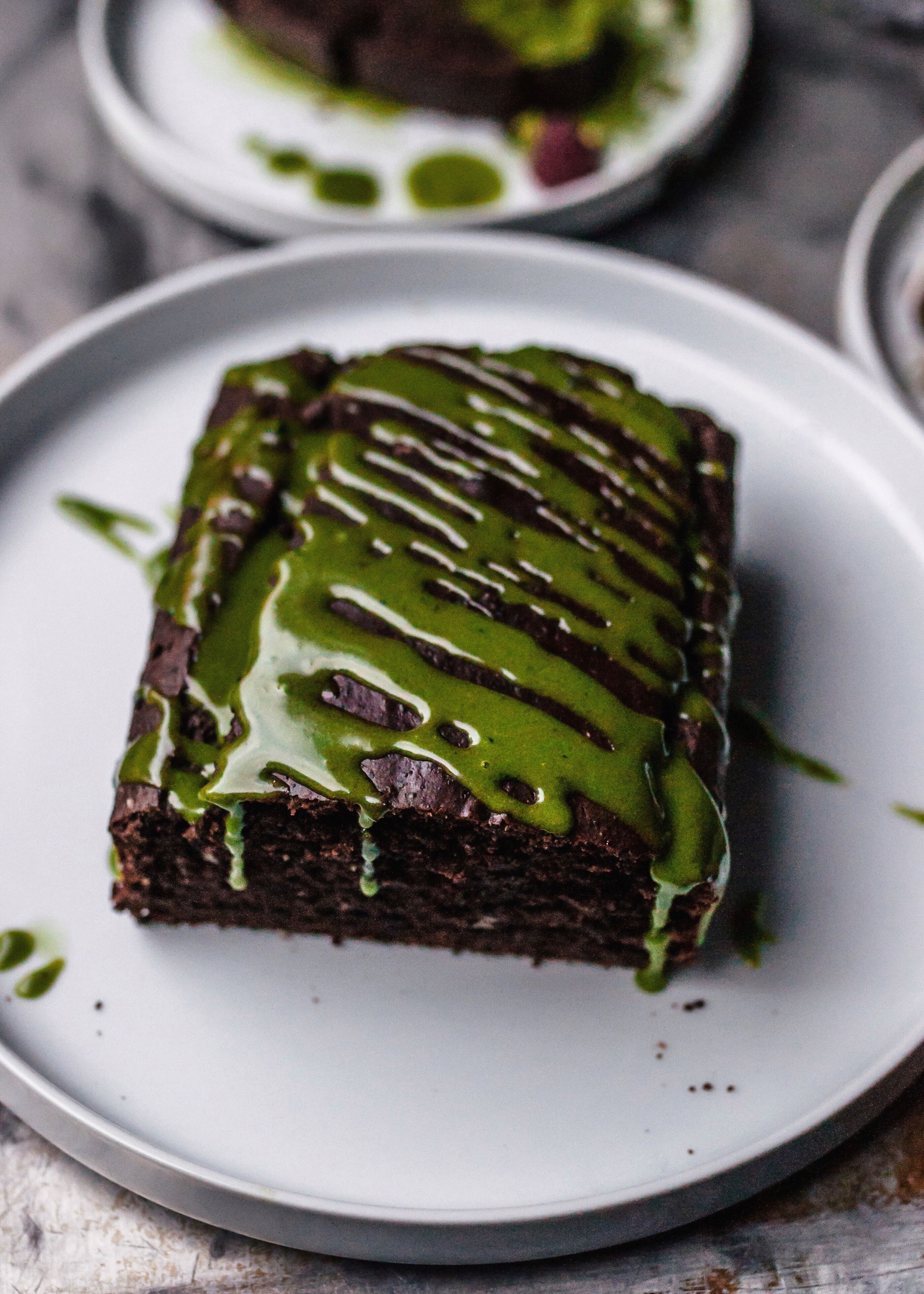 Black Sesame Chocolate Loaf Cake with Matcha Glaze (vegan)