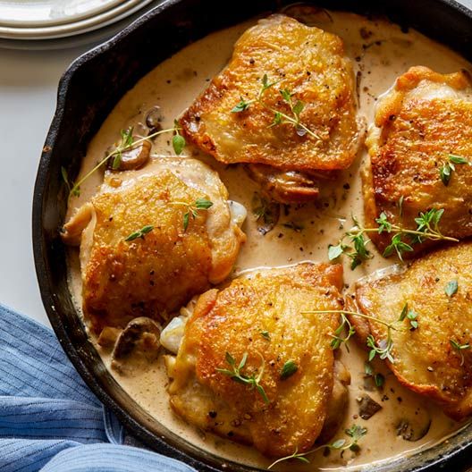 Chicken Thighs with Creamy Mushroom Sauce Recipe | The Feedfeed