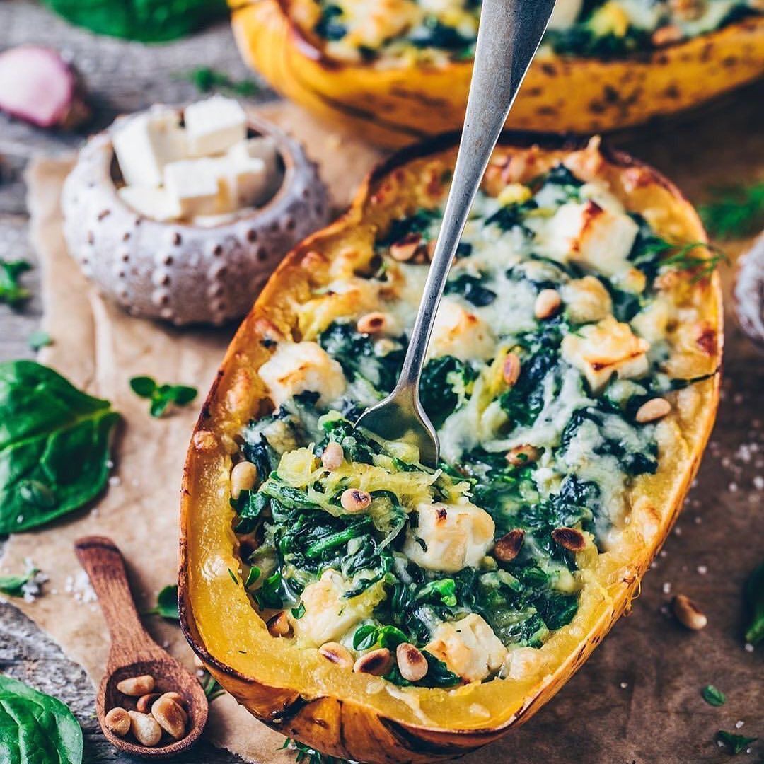 Baked Spaghetti Squash With Spinach And Tofu Feta By Pdrecipes Quick Easy Recipe The Feedfeed