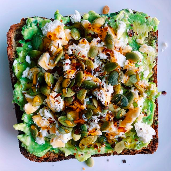 Smashed avocado, lime, tomato and feta