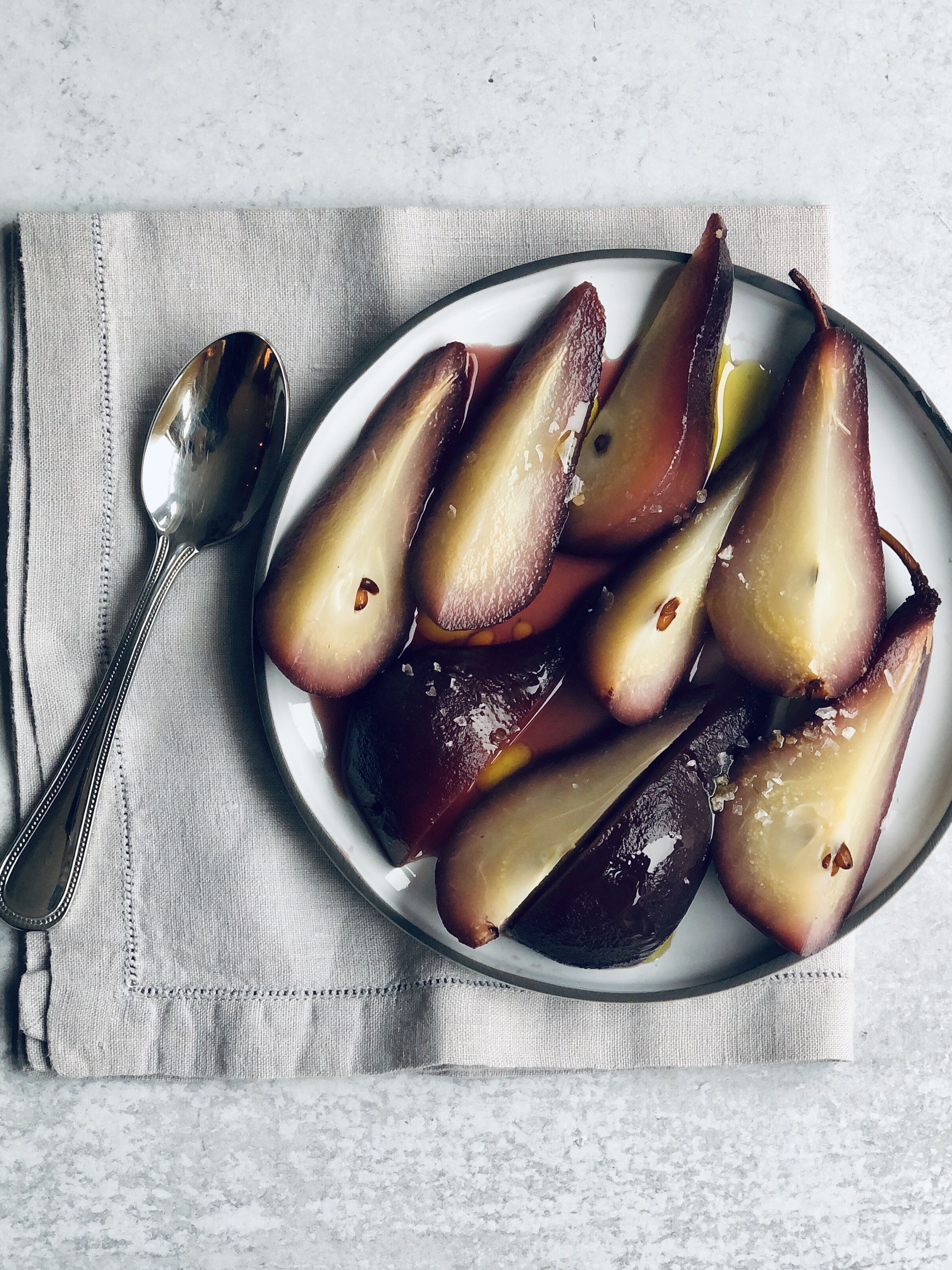 Five Spice Poached Pears with Honey and Fleur de Sel Recipe The Feedfeed