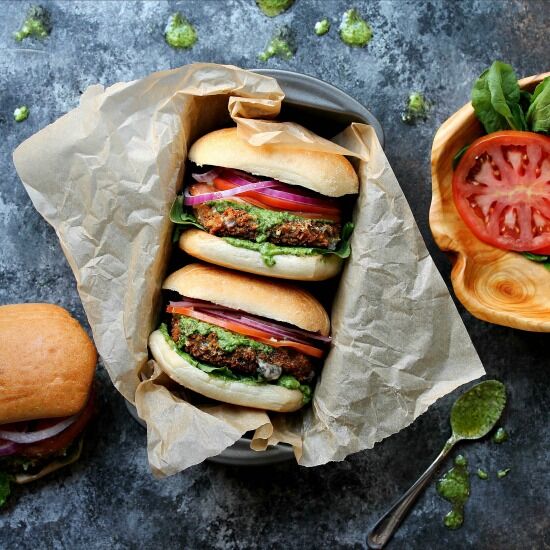 Fried Mushroom Burgers with Pesto Mayo Recipe | The Feedfeed