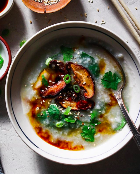 Congee with Mushrooms and Spinach Recipe | The Feedfeed