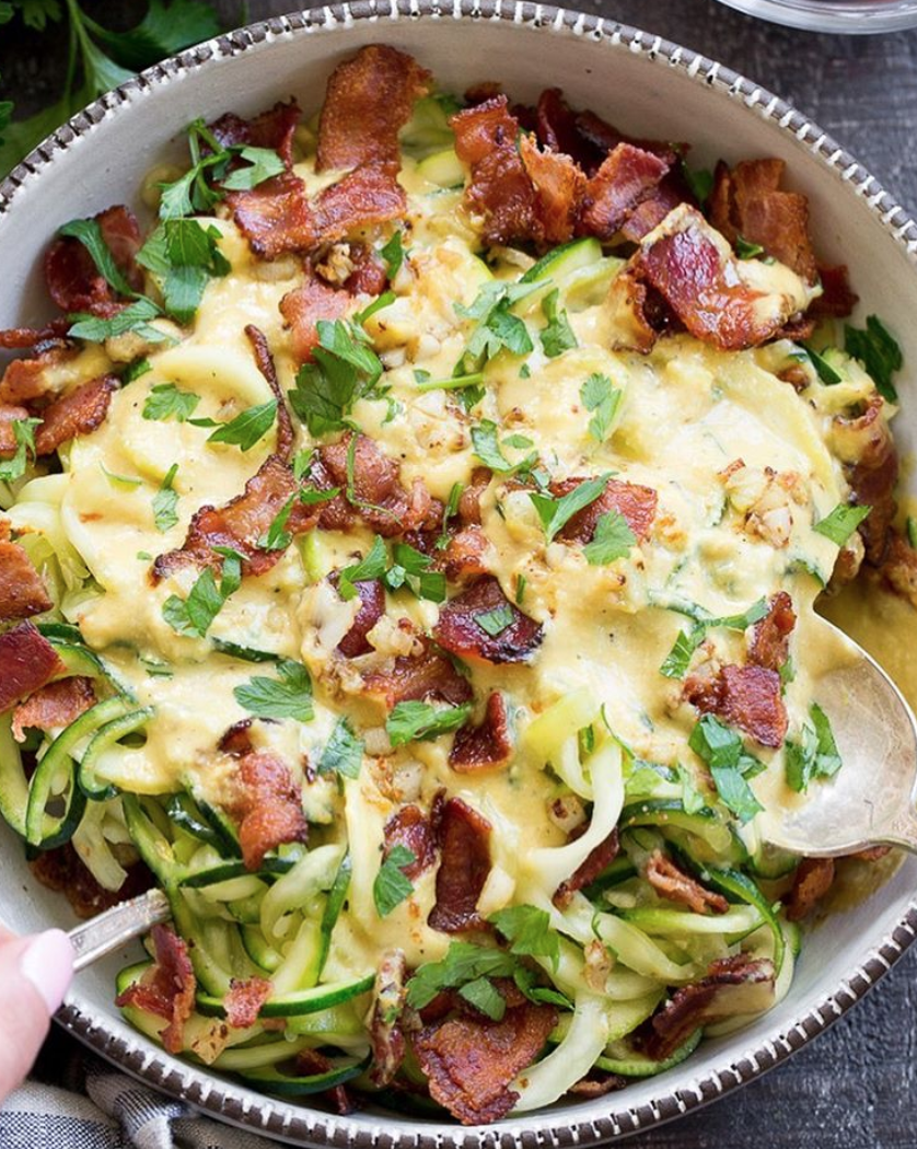 Zucchini Carbonara with Cream Sauce and Bacon Recipe | The Feedfeed