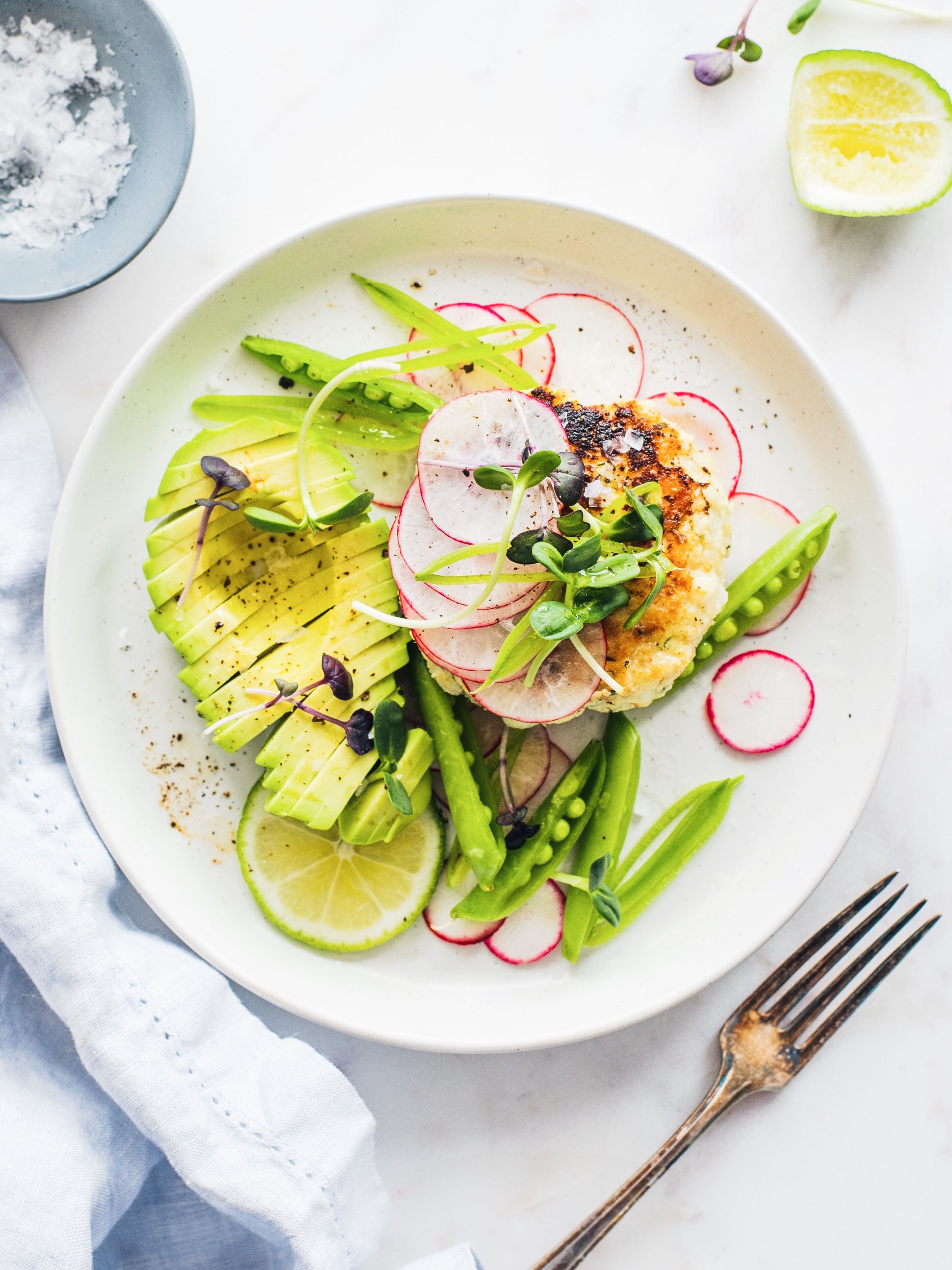 Gluten Free Fish Cakes with Spring Peas and Avocado Salad by ...